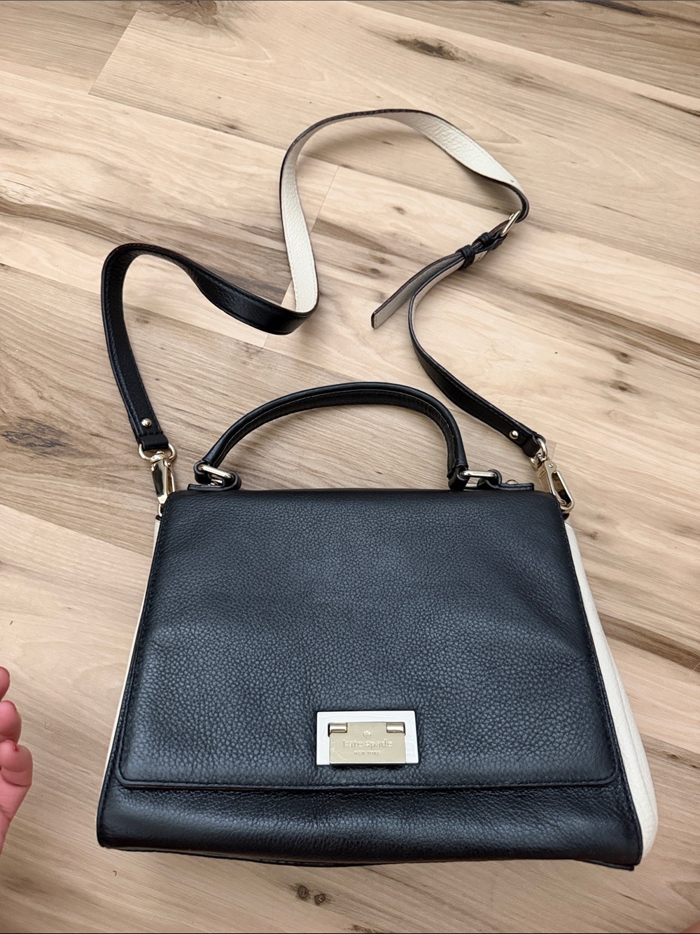 kate spade Black and Cream Leather Top-Handle Satchel with Strap
